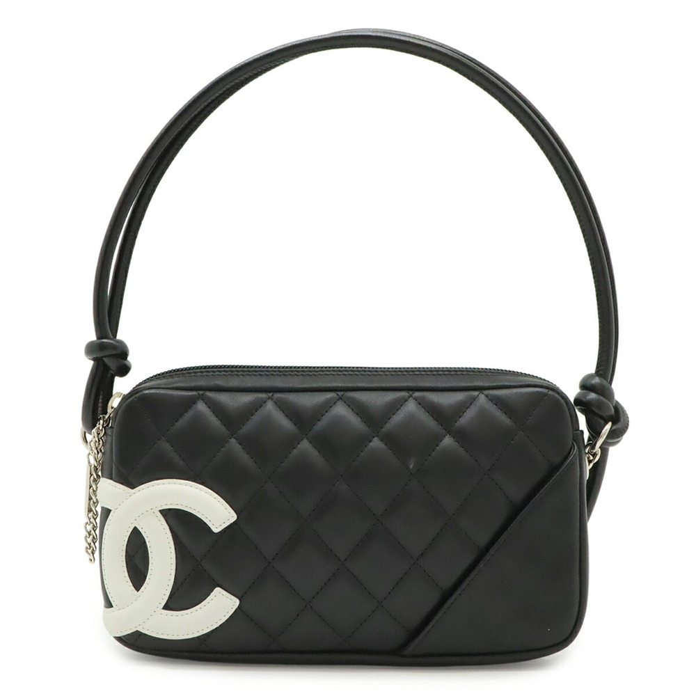 CHANEL Cambon Line Coco Mark Handbag Pouch Shoulder Bag Leather Black A25175